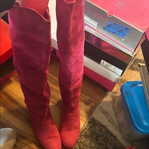 Shoe Dazzle Red Over-the-Knee Suede Boots